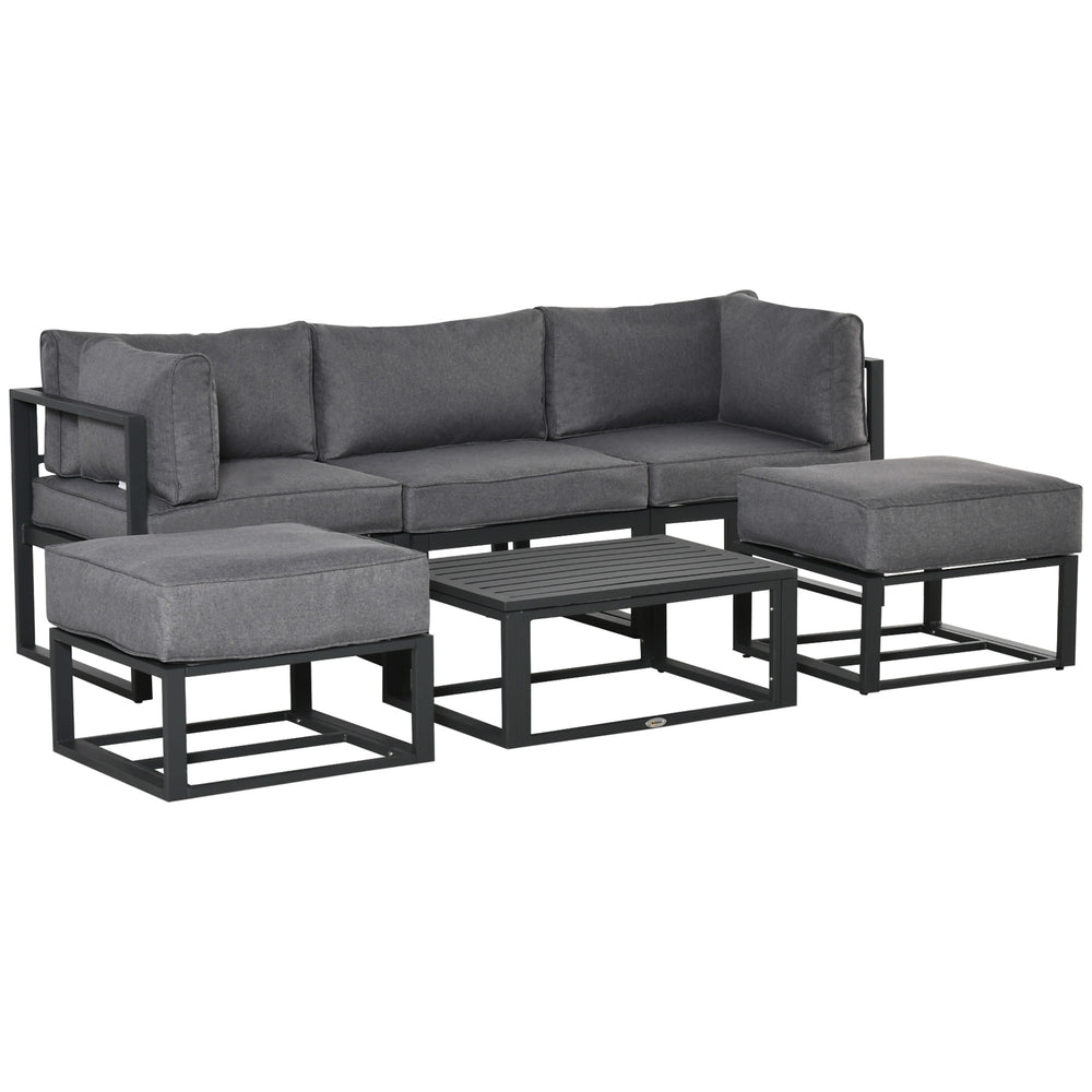 6 Pieces Patio Furniture Set, Space-Saving Sectional Outdoor Daybed with Aluminum Frame and Thickened Cushions, Grey