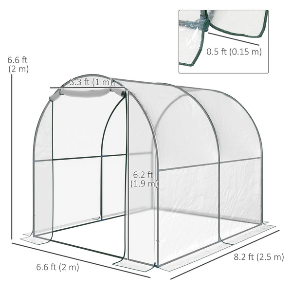 6.6' x 8.2' x 6.6' Tunnel Greenhouse, Garden Plant Shelter, Grow Tent with Roll-up Door, Clear