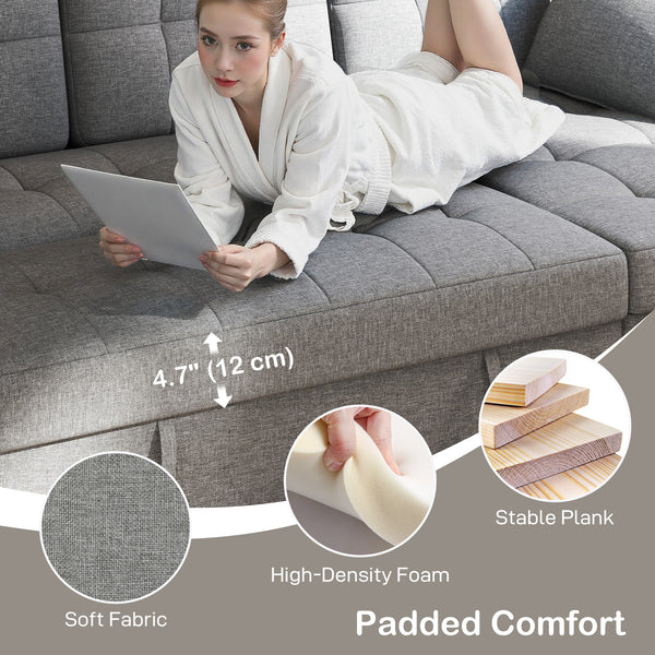 Convertible Sectional Sofa Bed with USB-A+C Port, Gray