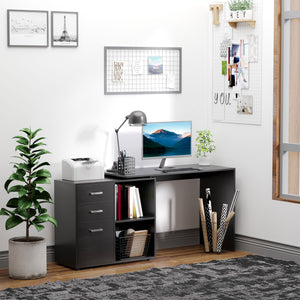 Right-Angle Desk with Storage Shelf, Black