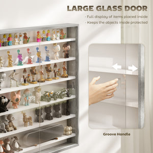 Vitrine à 7 niveaux en verre avec 2 portes vitrées et 6 étagères réglables, grise