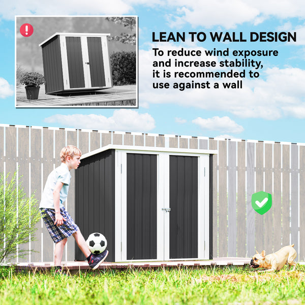 Metal garden shed with double doors, black