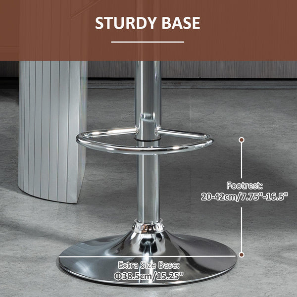 Set of 2 Adjustable Height Swivel Bar Stools with Footrest, Brown