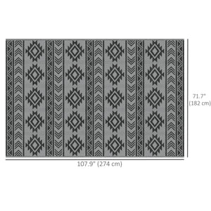 Reversible Outdoor Patio Rug, 6' x 9' Plastic Straw Mat for Garden, Patio, Beach, Camping, Black and Gray