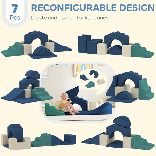 7 Piece Indoor Playset for Crawling, Sliding and Playing, Navy Blue