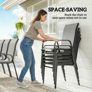 9-Piece Patio Set with Stackable Chairs with Glass Top, Light Gray