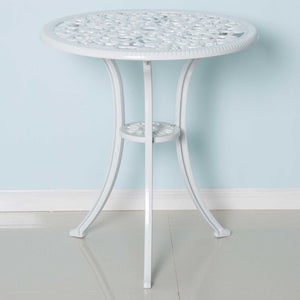 3 Piece Antique Style Outdoor Bistro Set, Patio Table and Chairs with Umbrella Hole, White