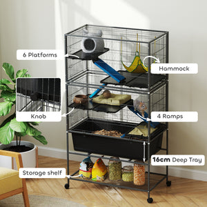 59" 5-Tier Rolling Ferret Cage with Anti-Slip Ramps and Hammock, Dark Grey