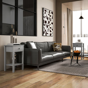 Set of 2 side tables with drawer and lower shelf, gray