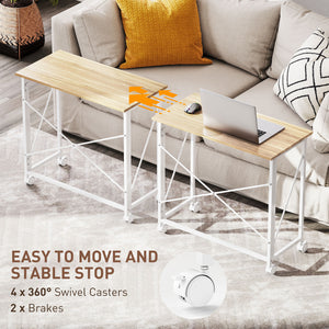 Compact folding desk on casters for small spaces – Oak and white finish
