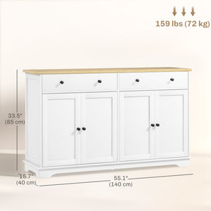 Modern sideboard with storage drawers and adjustable shelves - White.