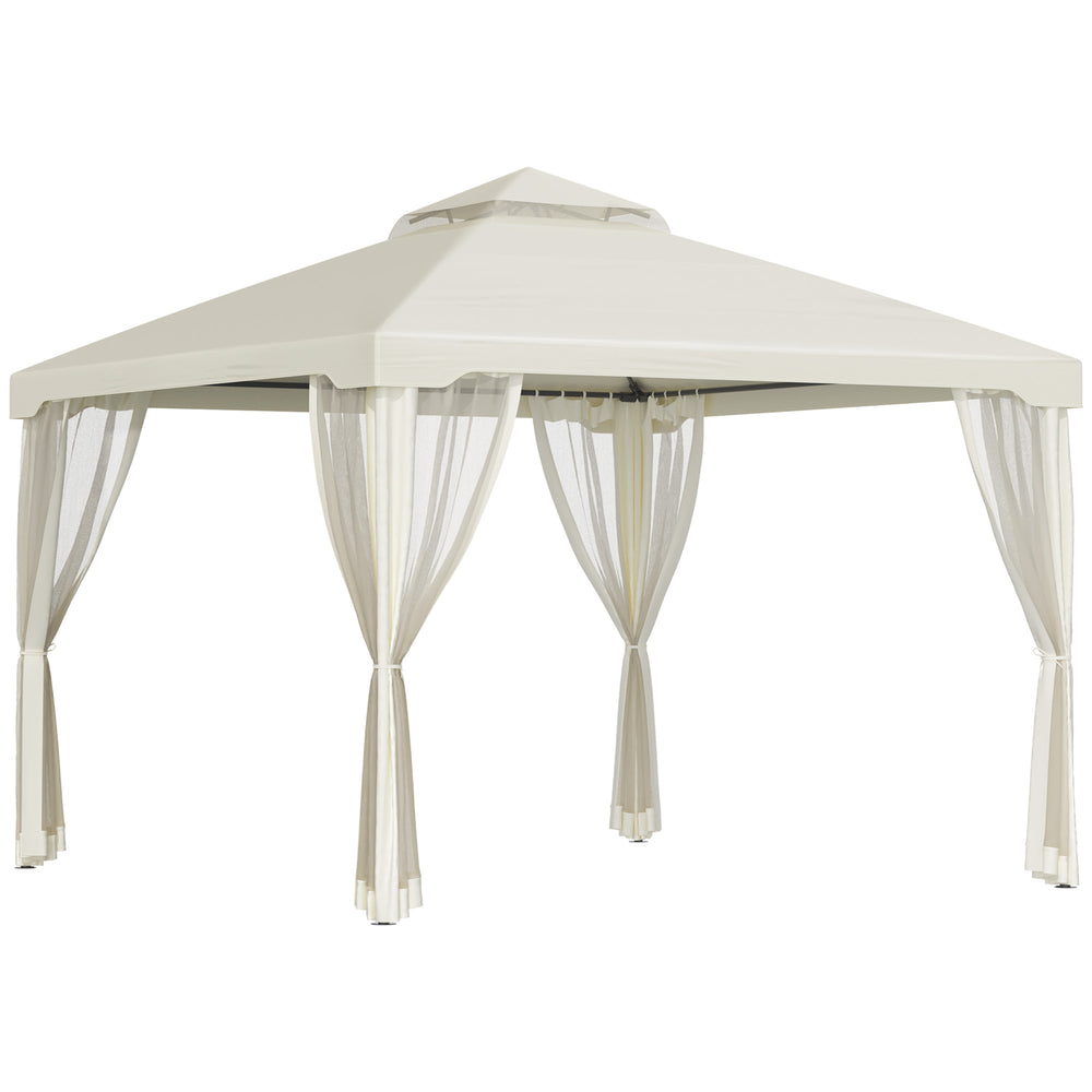 10 x 10 ft gazebo with steel frame and mosquito net, cream white