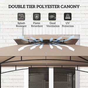Two-tier barbecue gazebo with side awning, 2 side shelves and 6 hooks