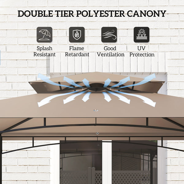 Two-tier barbecue gazebo with side awning, 2 side shelves and 6 hooks