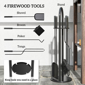 5-Piece Fireplace Accessory Set with Brush, Shovel, Poker, Tongs and Holder
