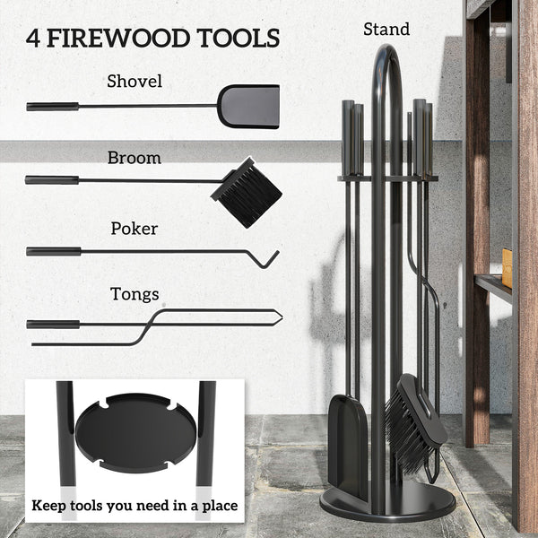 5-Piece Fireplace Accessory Set with Brush, Shovel, Poker, Tongs and Holder
