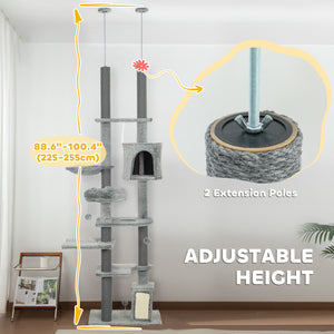 Adjustable Height Cat Tree, Multi-Level Climbing Tower with Scratching Posts
