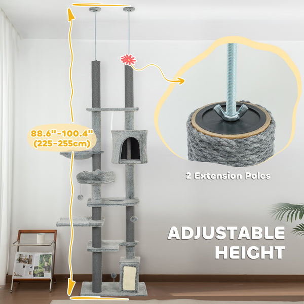 Adjustable Height Cat Tree, Multi-Level Climbing Tower with Scratching Posts