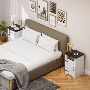 Set of 2 side tables, bedside tables with charging sockets, white