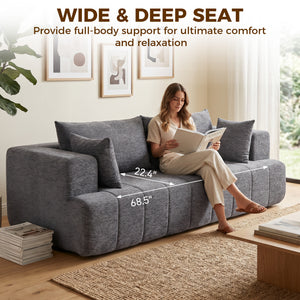 3-seater grey chenille sofa with thick seat and pocket springs, grey