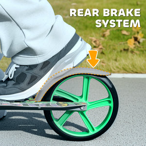 Height-adjustable scooter, rear brake, large 20 cm wheel, foldable, green