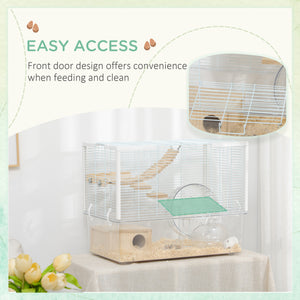 Hamster Cage with Deep Bottom, Wooden Ramp, Hut, Bathroom and Exercise Wheel for Hamster and Gerbil, White