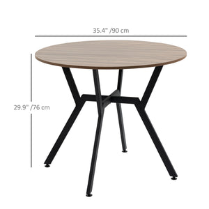 Round dining table with steel frame, brown