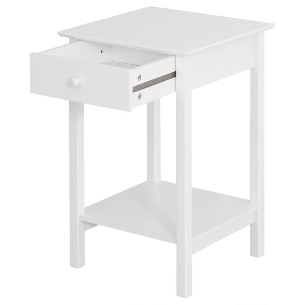 Multifunctional side table with drawer and storage shelf, white