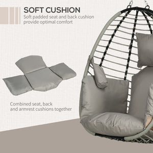 Outdoor Hanging Egg Chair with Thick Padded Cushion, Patio Swing Chair, Grey