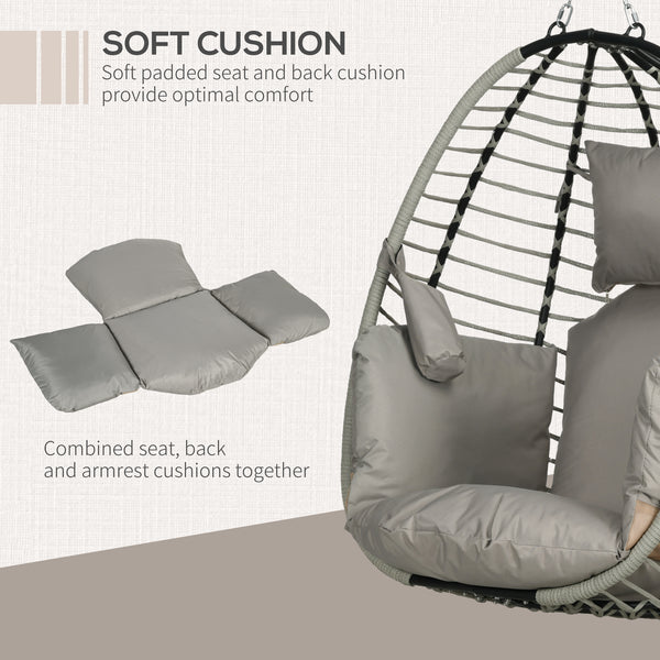 Outdoor Hanging Egg Chair with Thick Padded Cushion, Patio Swing Chair, Grey