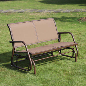 Two-seater rocking chair with breathable mesh fabric, coffee brown