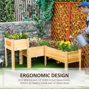 Set of 3 Freestanding Wooden Raised Planters