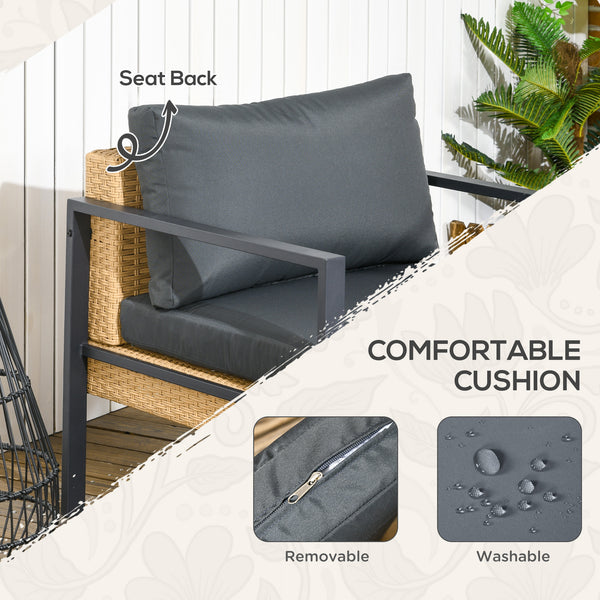 6 Piece Wicker Garden Furniture Set with Sofa, Armchair, Stool, Table, Cushions,