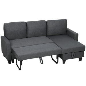 L-shaped sofa bed with pull-out trundle, reversible chaise with storage, wide and deep seating, charcoal grey