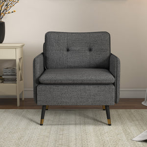 Modern upholstered accent chair with tufted back and steel legs, dark gray
