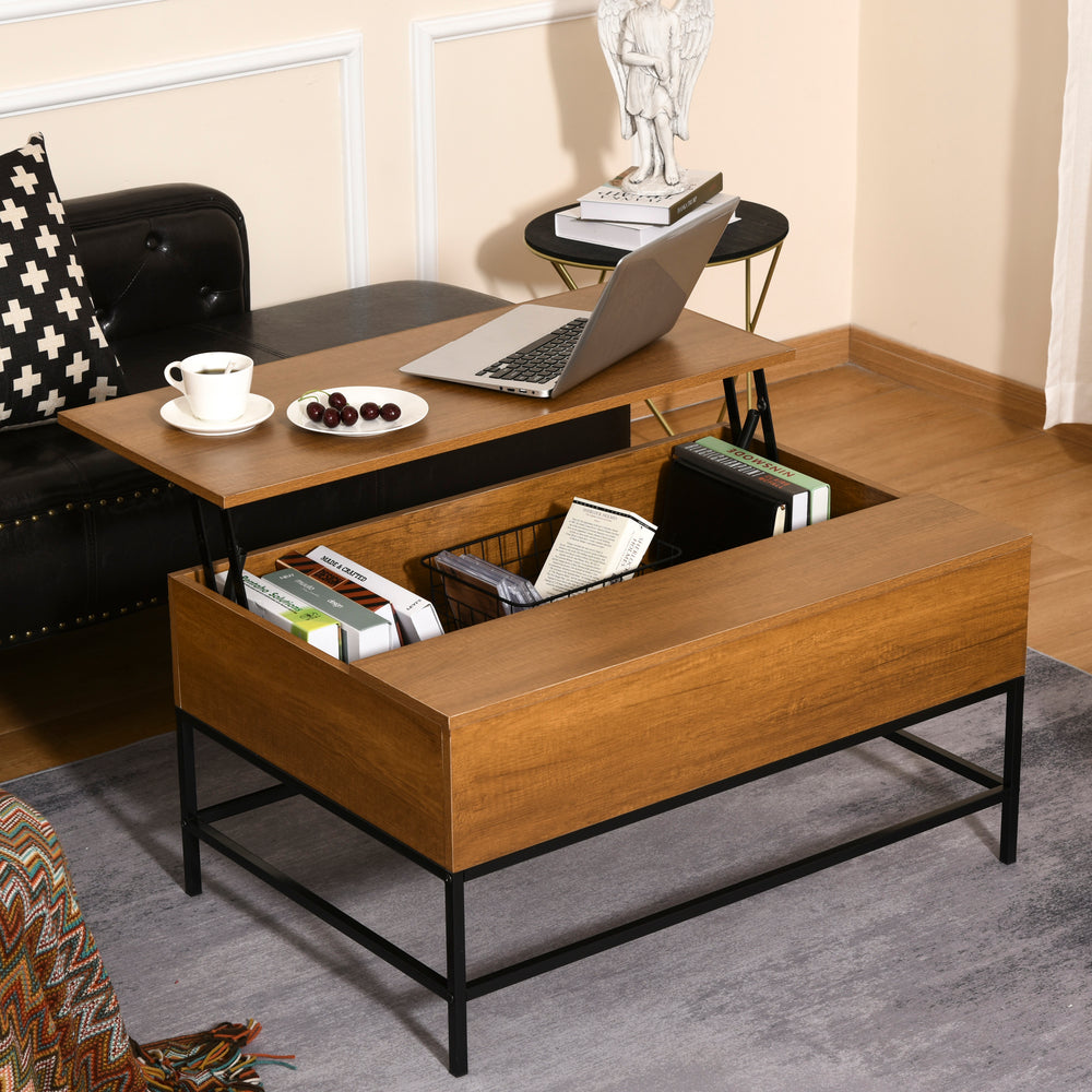 Teak lift-up coffee table with hidden storage compartment