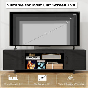 TV stand with power outlet and 2 cable holes for 65-inch TVs - Black