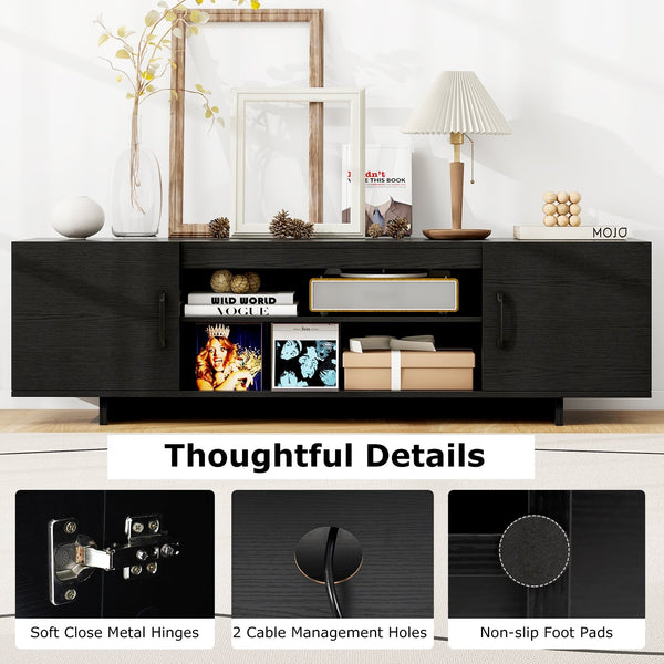 TV stand with power outlet and 2 cable holes for 65-inch TVs - Black