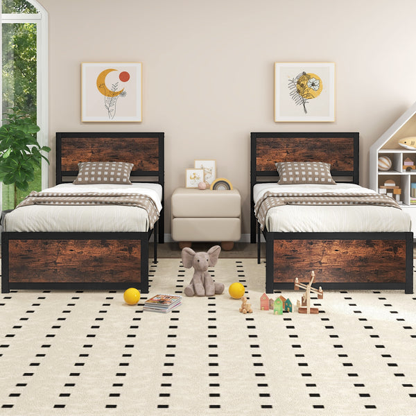 Single metal bed frame with high headboard and silent bars