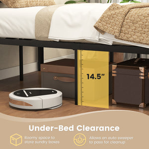 Single metal bed frame with high headboard and silent bars