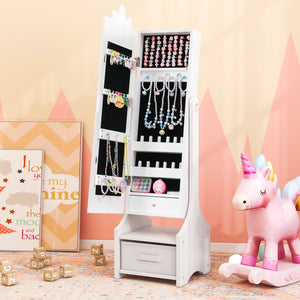 Children's jewelry cabinet with full-length mirror for children's bedroom and playroom - White