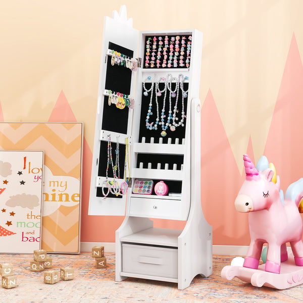 Children's jewelry cabinet with full-length mirror for children's bedroom and playroom - White