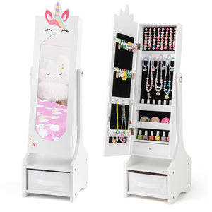 Children's jewelry cabinet with full-length mirror for children's bedroom and playroom - White