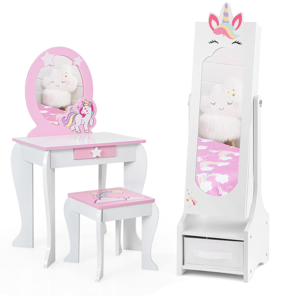 Children's jewelry cabinet with full-length mirror for children's bedroom and playroom - White