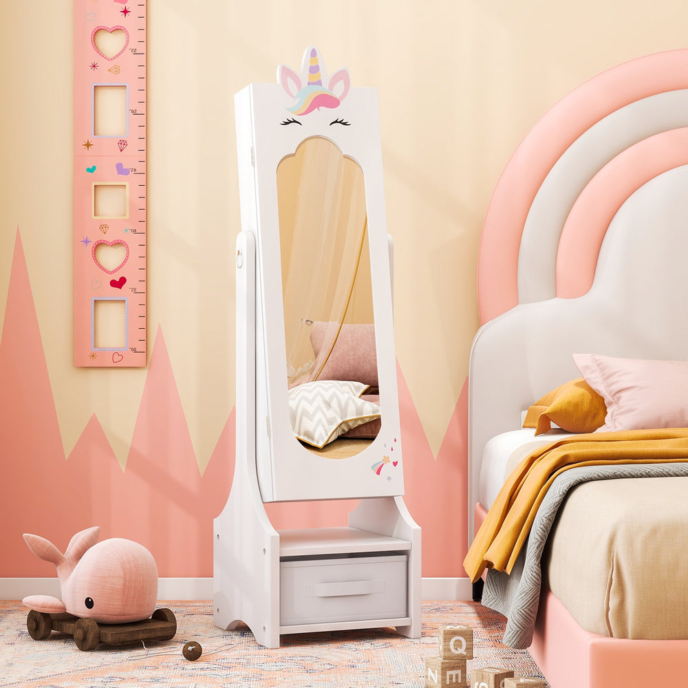 Children's jewelry cabinet with full-length mirror for children's bedroom and playroom - White