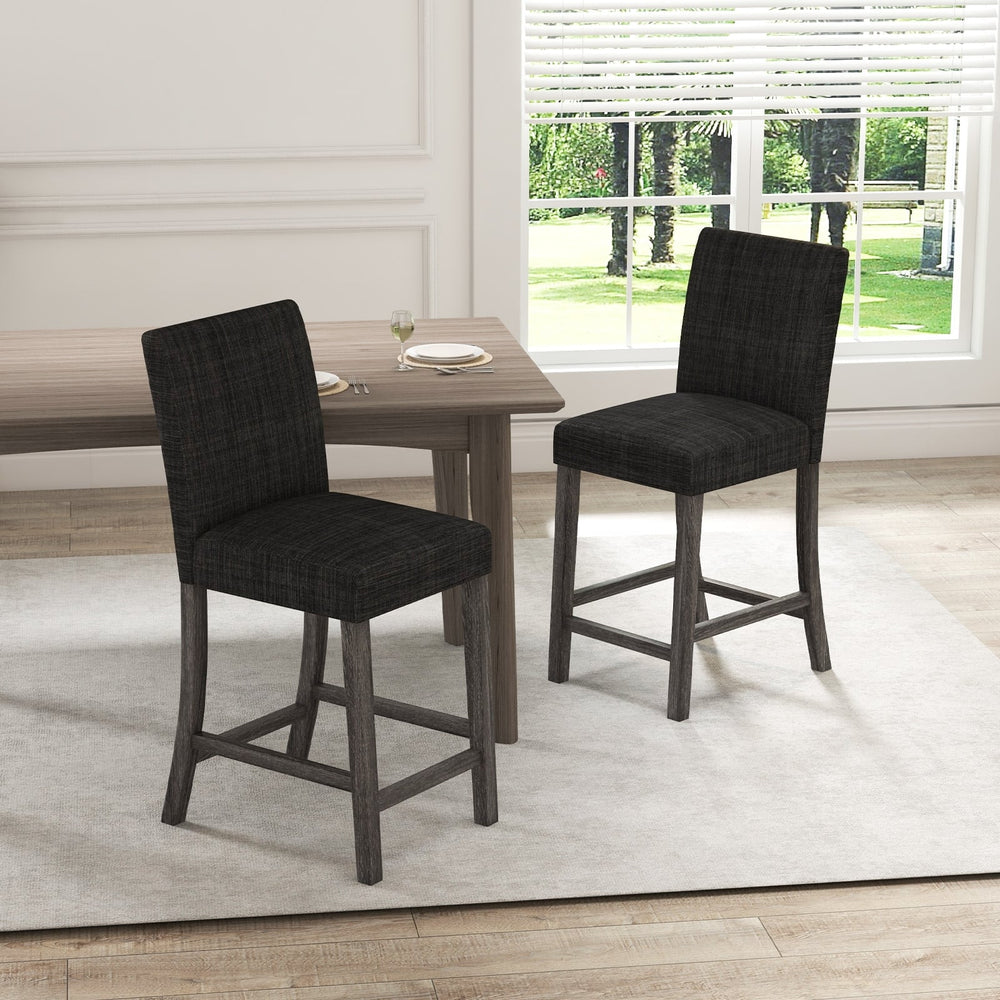 Set of 2 counter-height bar stools with backrest and footrest - Gray