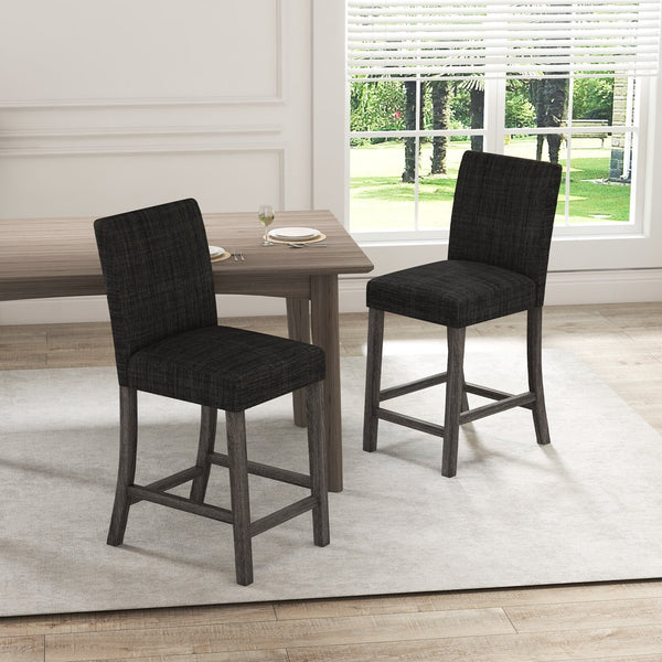 Set of 2 counter-height bar stools with backrest and footrest - Gray