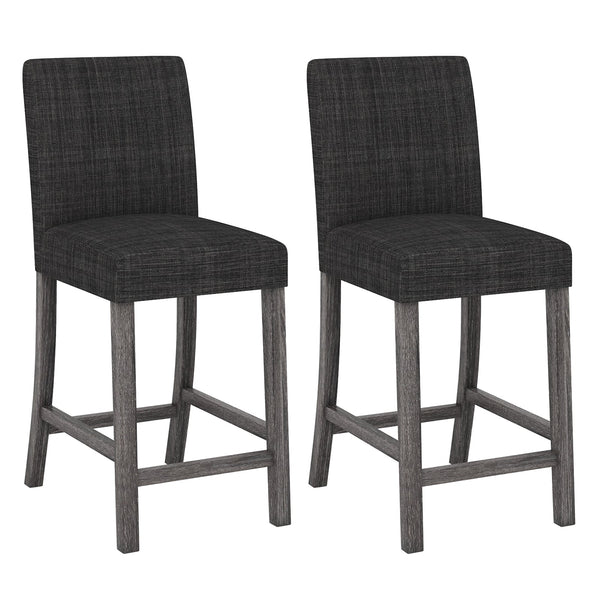 Set of 2 counter-height bar stools with backrest and footrest - Gray