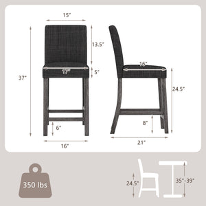 Set of 2 counter-height bar stools with backrest and footrest - Gray