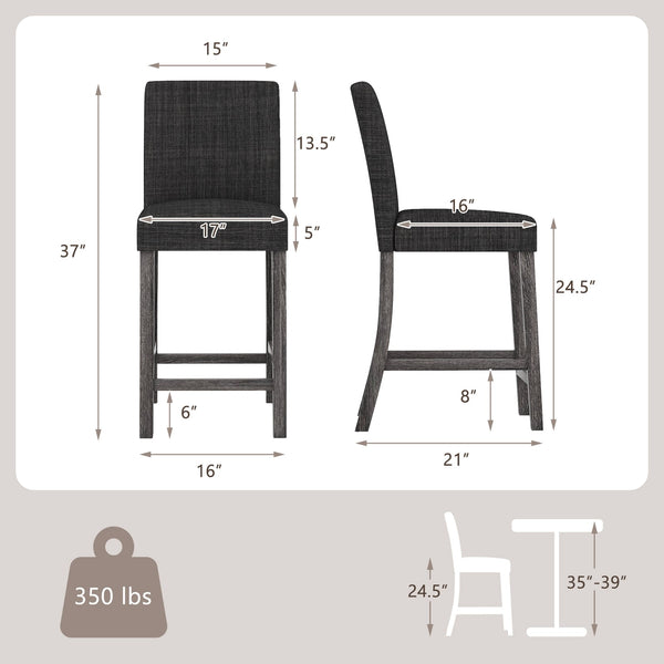Set of 2 counter-height bar stools with backrest and footrest - Gray
